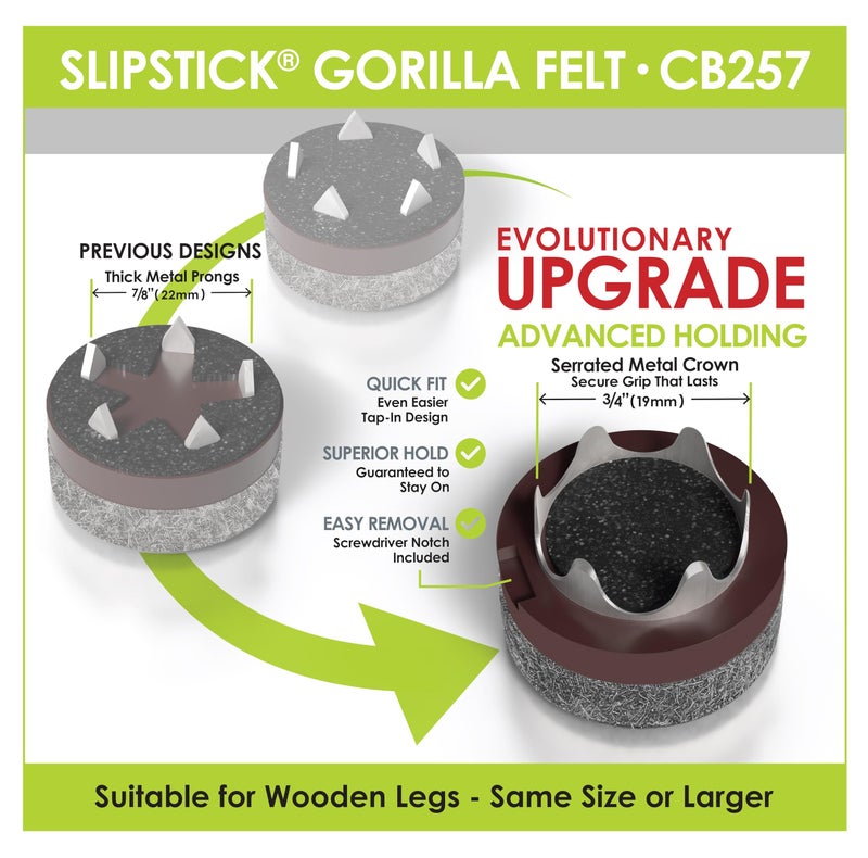 Slipstick GorillaFelt CB257 Chair Leg Floor Protectors/Felt Glides (Set of 8) Tap On Felt Furniture Pads Guaranteed to Stay On, 1 Inch Round Sliders - Image 3